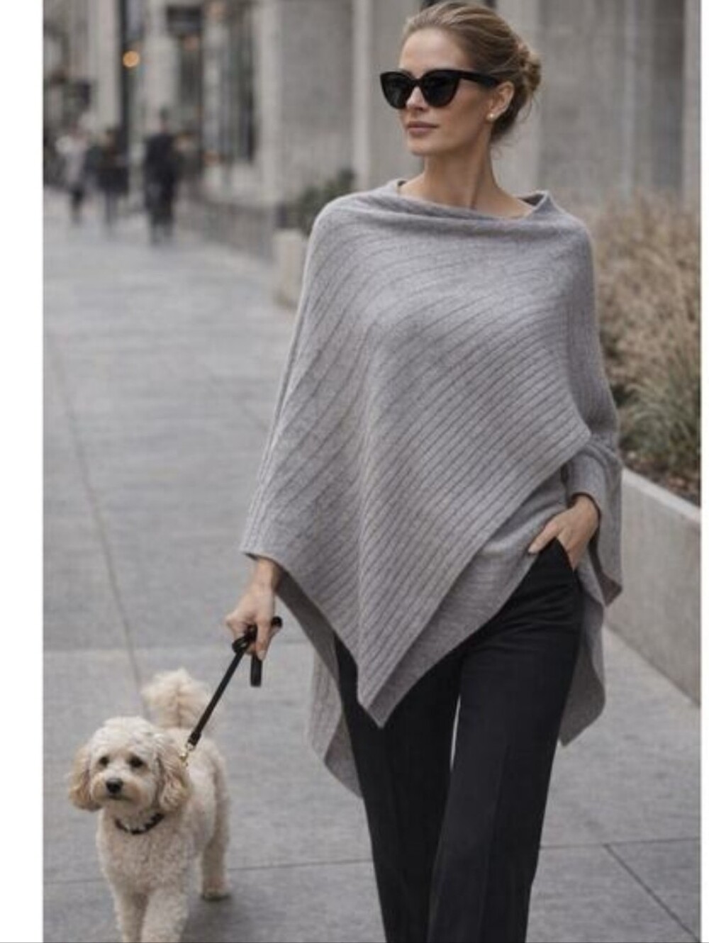 Beryll Cashmere Gray Poncho One Size